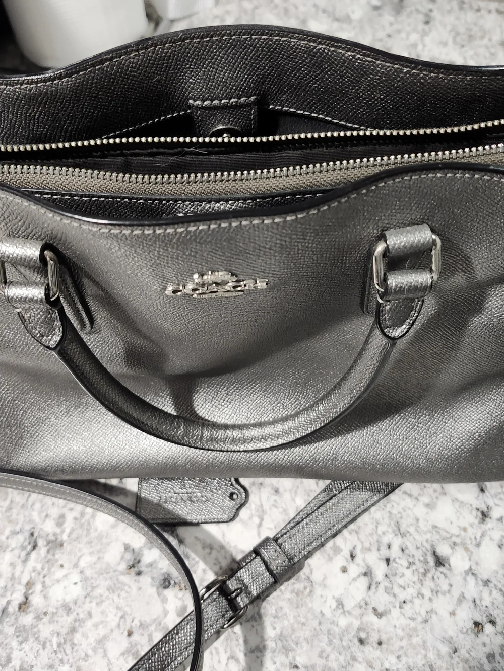 Coach Metallic Silver Leather Satchel